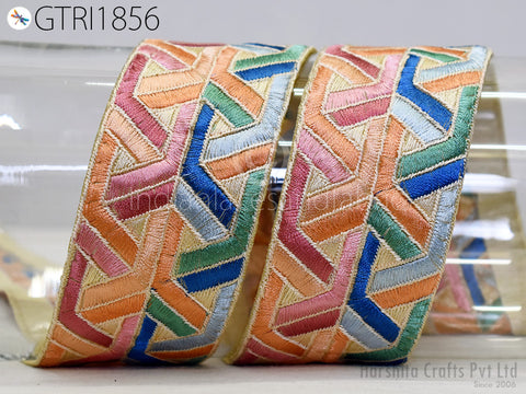 Indian Ribbon Trim By 3 Yard Sari Border DIY Crafting Sewing Fabric Embroidered Decorative Costumes Cushion Curtain Home Decor Trimming.