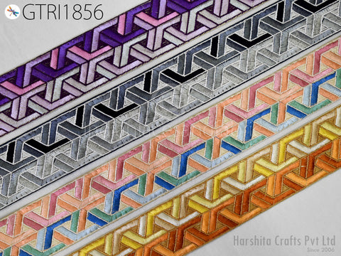 Indian Ribbon Trim By 3 Yard Sari Border DIY Crafting Sewing Fabric Embroidered Decorative Costumes Cushion Curtain Home Decor Trimming.