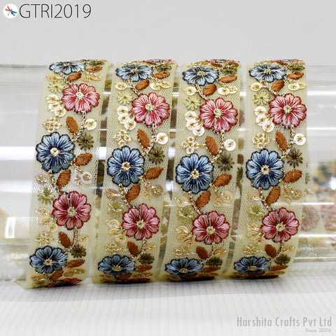 9 Yard Indian Embroidered Trim Sari Fabric Gift Wrapping Ribbon Embellishment Sewing DIY Crafting Border Embroidery Cushions Lace Home Decor