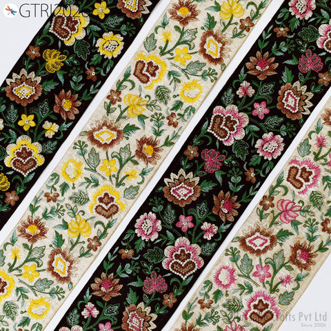3 Yard Embroidered Fabric Trims Indian Embroidery Sari Border Laces Ribbon Decorative Sewing Craft Saree Dresses Trimmings Home Decor