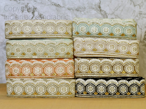 Decorative Embroidered Saree Border Wedding Sari Borders Cushions cover Crafting Trim by 3 yard Hat Making Tape Embellishments Indian Wear Lace Decorative Costume Trimming Garment Accessories