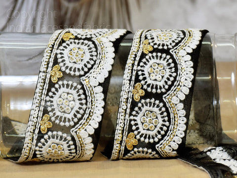 Decorative Embroidered Saree Border Wedding Sari Borders Cushions cover Crafting Trim by 3 yard Hat Making Tape Embellishments Indian Wear Lace Decorative Costume Trimming Garment Accessories