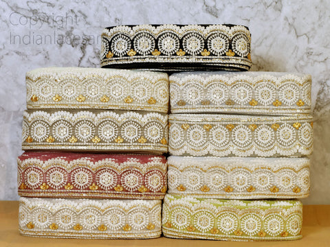 Decorative Embroidered Saree Border Wedding Sari Borders Cushions cover Crafting Trim by 3 yard Hat Making Tape Embellishments Indian Wear Lace Decorative Costume Trimming Garment Accessories