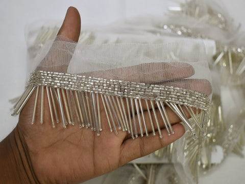 Fringe Indian Beaded Fringe Lace Trim By The Yard Costume Wedding Dresses Ribbon Bridal Belt Sashes Decorative Bugle Beads Costume Designing Festive Wear For Lehengas Sewing Border Clothing Accessories