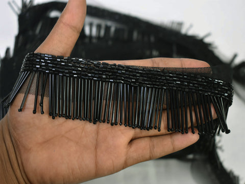 Fringe Indian Beaded Fringe Lace Trim By The Yard Costume Wedding Dresses Ribbon Bridal Belt Sashes Decorative Bugle Beads Costume Designing Festive Wear For Lehengas Sewing Border Clothing Accessories