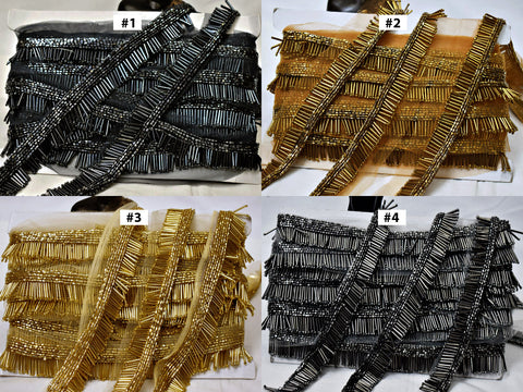 Beautiful Stunning Stylish Borders Indian Beaded Fringe Lace Trim By The Yard Costume Wedding Dresses Tape Boutique Material Ribbon Bridal Belt Sashes Accessories Draperies Decorative Crafting Sewing Sari Border