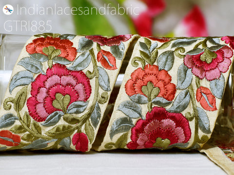 9 Yard Embroidered Fabric Trim Indian Festival Sari Border Saree Sewing DIY Crafting Decorative Ribbons Trimmings Cushions Cover Beach Bags Hats Making Lace