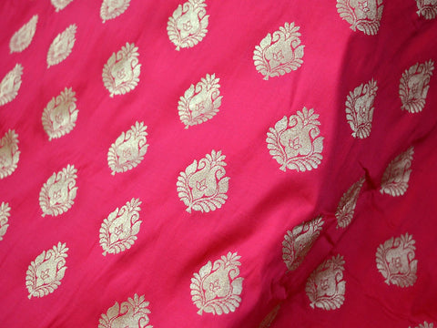 Indian Brocade Fabric sold by the yard, Carrot Red Gold Blended Silk, Blouses Fabric, Brocade For Clutches, Cushion Covers Fabric