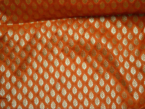 Orange Brocade Fabric by the Yard Crafting Wedding Dress Costume Indian Banarasi Fabric, Sewing Accessories Fabric