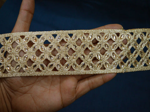 9 Yard Indian Saree 5 CM Laces Crafting Ribbon Embellishment Table Runner Pillow Cover Tape Decorative Trim Gold Kundan Trimming Sari Border