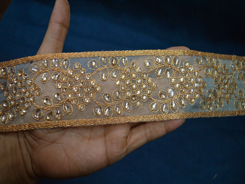 9 Yard Indian 6CM Laces Saree Border Ribbon Trim Beaded Copper Stone Metallic Embellishments Decorative Sari Crafting Sewing