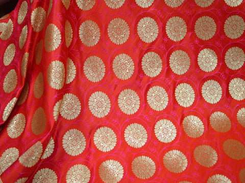 Orange Brocade Fabric by the yard Banarasi Wedding Dress Bridal Blouses Indian Silk Sewing DIY Crafting Costume lehenga Home Decor Curtains