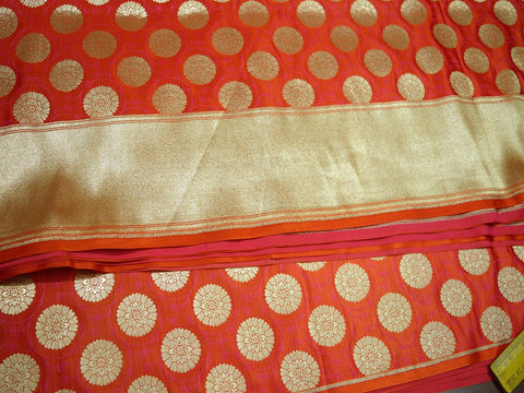 Orange Brocade Fabric by the yard Banarasi Wedding Dress Bridal Blouses Indian Silk Sewing DIY Crafting Costume lehenga Home Decor Curtains