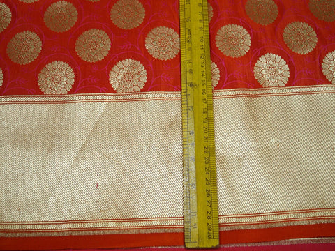 Orange Brocade Fabric by the yard Banarasi Wedding Dress Bridal Blouses Indian Silk Sewing DIY Crafting Costume lehenga Home Decor Curtains