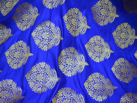 2.5 Meter Royal Blue Brocade Fabric Banarasi Fabric Banaras Brocade Art Blended Silk for Wedding Dress Bridesmaid Lehenga Brocade fabric