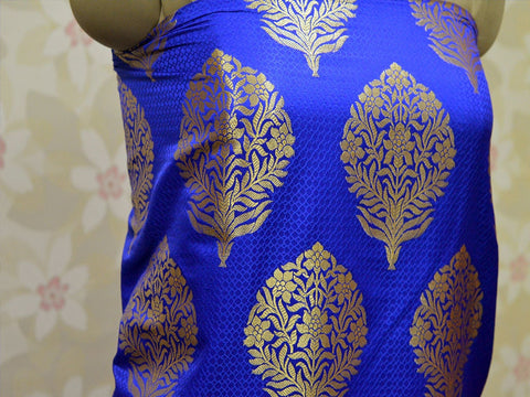 2.5 Meter Royal Blue Brocade Fabric Banarasi Fabric Banaras Brocade Art Blended Silk for Wedding Dress Bridesmaid Lehenga Brocade fabric