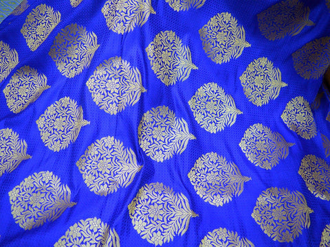 2.5 Meter Royal Blue Brocade Fabric Banarasi Fabric Banaras Brocade Art Blended Silk for Wedding Dress Bridesmaid Lehenga Brocade fabric