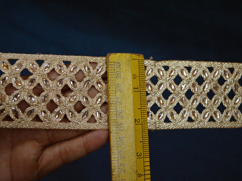 9 Yard Indian Saree 5 CM Laces Crafting Ribbon Embellishment Table Runner Pillow Cover Tape Decorative Trim Gold Kundan Trimming Sari Border