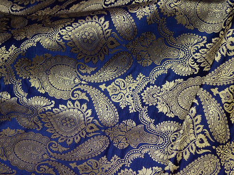 2.25 Meter Banarasi Wedding Dress Material Brocade Indian Navy Blue Brocade Sewing Fabric Crafting Costume Dress Fabric