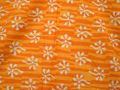 Orange Hand Block Printed Soft Fabric by the Yard, quilting fabric, dress material, hand printed fabric, soft cotton fabric
