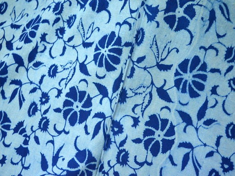 Indigo Blue Indian Hand Block Printed Quilting Floral Cotton Fabric by Yard Sewing Crafting Drapes Curtains Summer Women Kids Apparel Dress