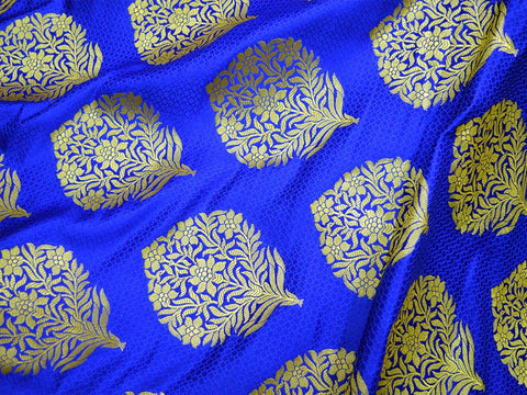 2.5 Meter Royal Blue Brocade Fabric Banarasi Fabric Banaras Brocade Art Blended Silk for Wedding Dress Bridesmaid Lehenga Brocade fabric