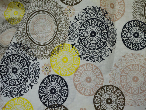 Lovely Mandala Print in grey Fabric, Women Dress Fabric, Hand Printed Fabric, Soft Cotton Fabric, Crafting Fabric