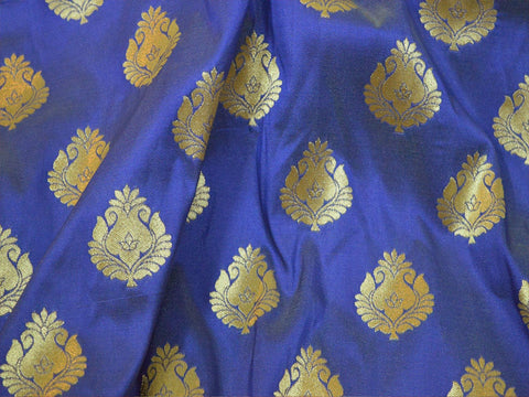 Blue Brocade Fabric by the yard Indian Fabric Banaras Brocade Bridal Wedding Dress Fabric Banarasi Fabric Blended brocade for lehenga