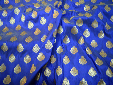Blue Brocade Fabric by the yard Indian Fabric Banaras Brocade Bridal Wedding Dress Fabric Banarasi Fabric Blended brocade for lehenga