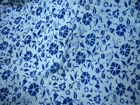 Indigo Blue Indian Hand Block Printed Quilting Floral Cotton Fabric by Yard Sewing Crafting Drapes Curtains Summer Women Kids Apparel Dress