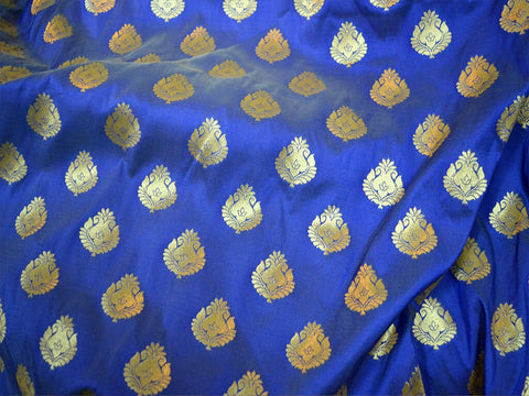 Blue Brocade Fabric by the yard Indian Fabric Banaras Brocade Bridal Wedding Dress Fabric Banarasi Fabric Blended brocade for lehenga