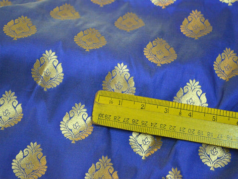 Blue Brocade Fabric by the yard Indian Fabric Banaras Brocade Bridal Wedding Dress Fabric Banarasi Fabric Blended brocade for lehenga