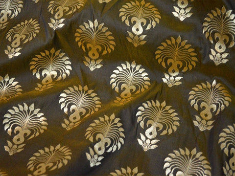 Banarasi Brocade in Black Gold, Bridal Wedding Dress Fabric,Festive Wear Fabric, Woman Dress Fabric, Brocade For Wall Decor