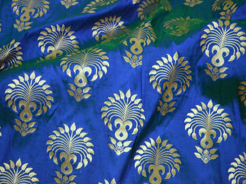 Banarasi Brocade in Blue Gold Fabric, Clothing Accessories, Boutique Material Fabric, Kids Crafts Fabric, Festive Wear Fabric, Woman Dress Fabric