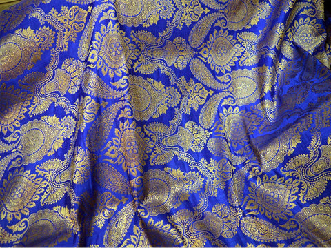 Brocade by the Yard Indian Royal Blue Brocade Wedding Dress crafting Sewing Curtains Home Decor Bridesmaid Lehenga Brocade banarasi fabric