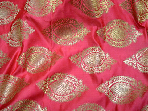 Banarasi Coral Indian Fabric, Brocade by the Yard,Bridal Fabric, Furniture Covers Fabric, Craft Jacquard Fabric