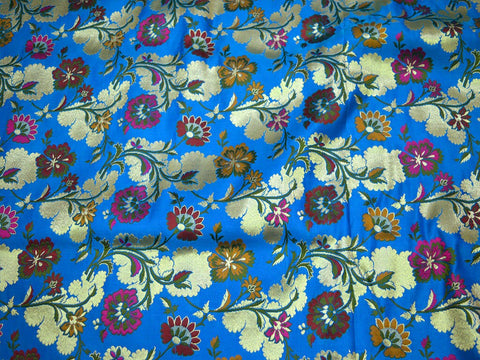 Indian Banaras Silk Blue Silk Brocade by the yard Wedding Dress Banarasi Dress Material Crafting Sewing Home Décor Bridal Blouse Costumes