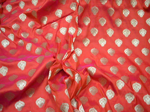 Orange Brocade Fabric by the yard Indian Fabric Banaras Brocade Bridal Wedding Dress Fabric Banarasi Fabric Blended brocade for lehenga