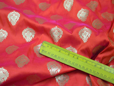 Orange Brocade Fabric by the yard Indian Fabric Banaras Brocade Bridal Wedding Dress Fabric Banarasi Fabric Blended brocade for lehenga