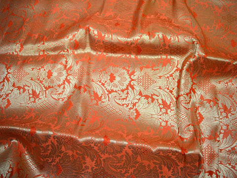 Dark Peach Banaras Brocade Wedding Dress Indian Banarasi Blended Silk Costume Sewing Crafting Curtain Table Runner Brocade by yard fabric