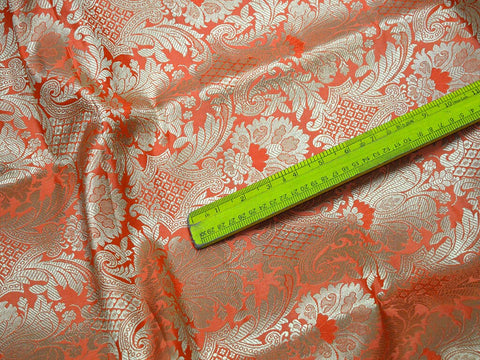 Dark Peach Banaras Brocade Wedding Dress Indian Banarasi Blended Silk Costume Sewing Crafting Curtain Table Runner Brocade by yard fabric