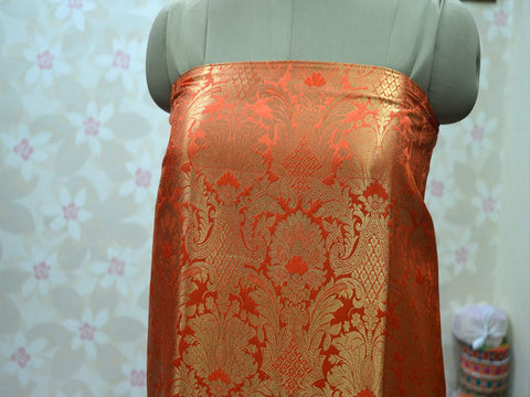 Dark Peach Banaras Brocade Wedding Dress Indian Banarasi Blended Silk Costume Sewing Crafting Curtain Table Runner Brocade by yard fabric