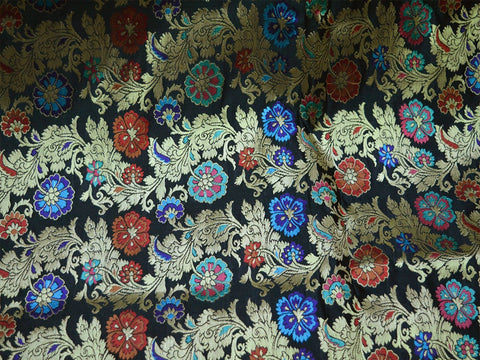 Indian Fabric Black Brocade by the Yard, Brocade making Skirt, Long  Dress Brocade, Floral Brocade Design, Party Dress Fabric