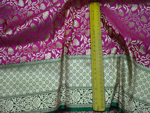Magenta Brocade Fabric by the Yard Indian Fabric Wedding Dress Fabric Banarasi Brocade Fabric with Border Brocade Lengha Costume Crafting