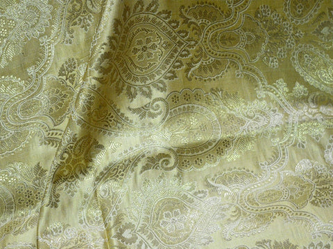 Sewing Crafting Indian Fabric, Banarasi Beige Brocade Fabric by the Yard,Party Brocade Fabric, Heavy Dress Brocade, Pillows Fabric