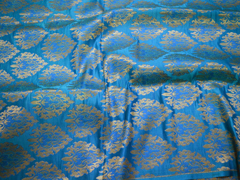 gold weaving brocade, Blue brocade, Saree making fabric, Hat Making Fabric, Brocade For Wall Décor, Fabric For Gift Wrapping