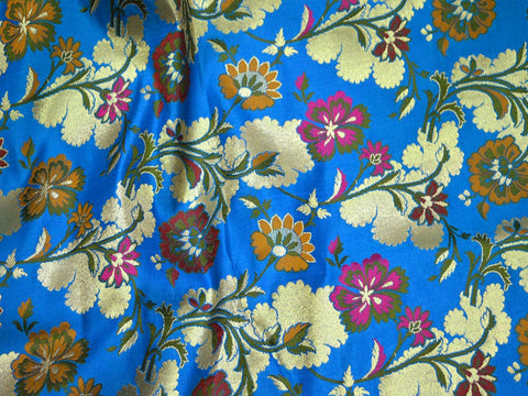 Indian Banaras Silk Blue Silk Brocade by the yard Wedding Dress Banarasi Dress Material Crafting Sewing Home Décor Bridal Blouse Costumes