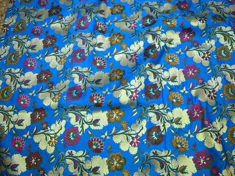 Indian Banaras Silk Blue Silk Brocade by the yard Wedding Dress Banarasi Dress Material Crafting Sewing Home Décor Bridal Blouse Costumes