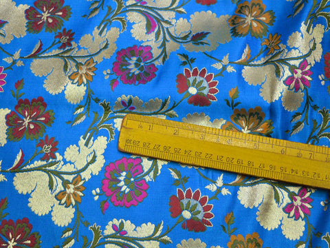 Indian Banaras Silk Blue Silk Brocade by the yard Wedding Dress Banarasi Dress Material Crafting Sewing Home Décor Bridal Blouse Costumes