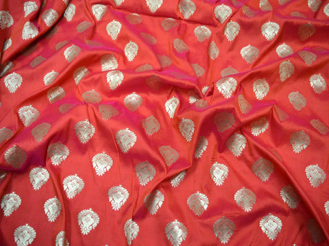 Orange Brocade Fabric by the yard Indian Fabric Banaras Brocade Bridal Wedding Dress Fabric Banarasi Fabric Blended brocade for lehenga